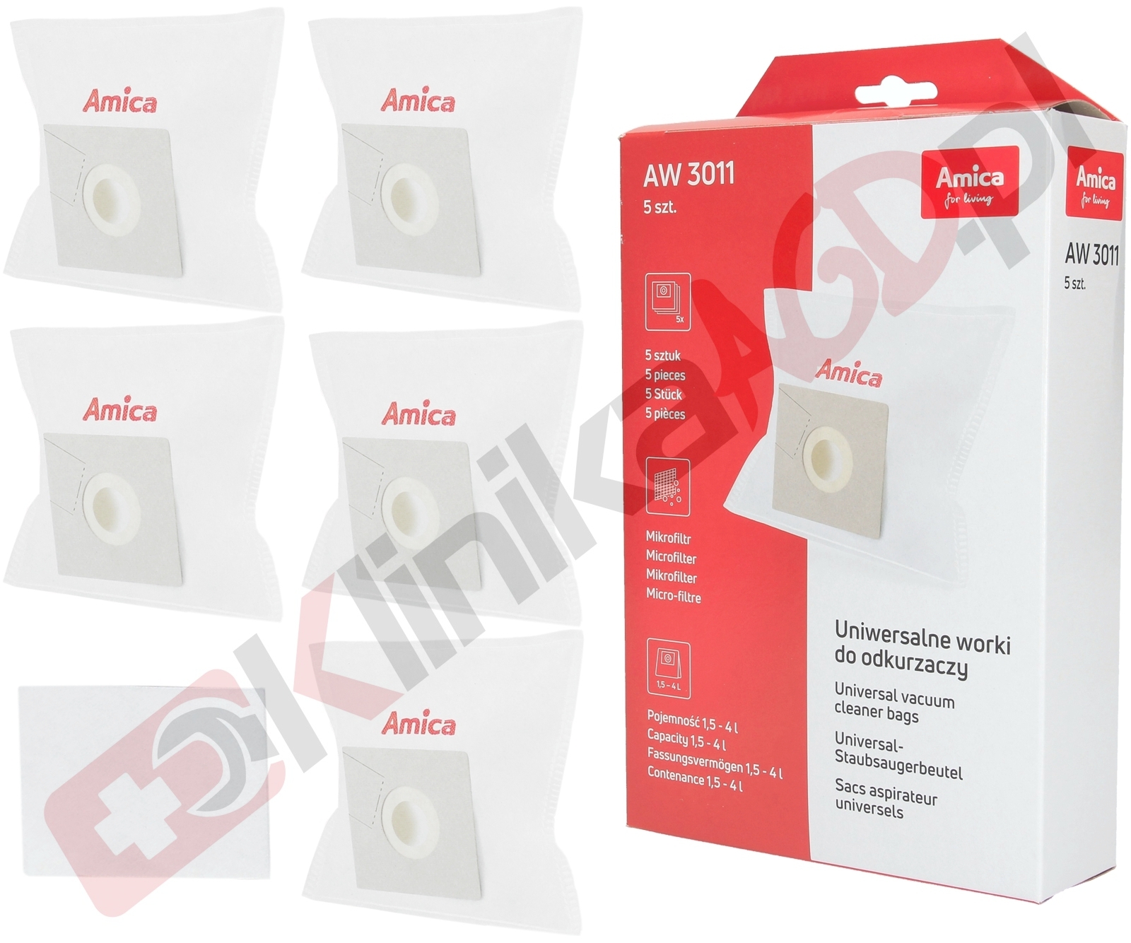 Worki syntetyczne Amica AW3011 do odkurzacza | 5szt + mikrofiltr
