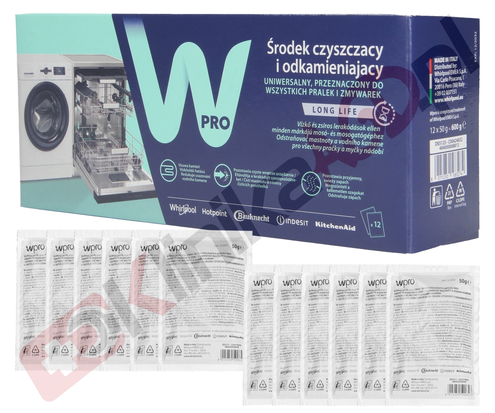 Odkamieniacz Wpro do pralki, pralko-suszarki, zmywarki | 50g 12szt