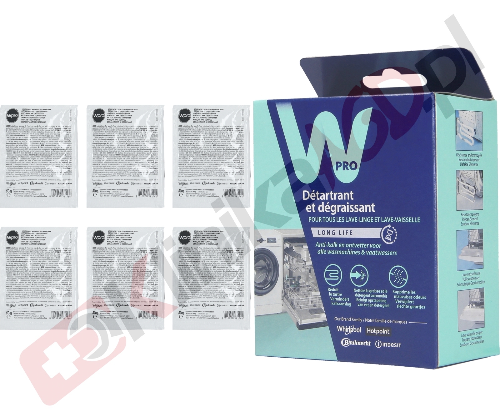 Odkamieniacz Wpro 3w1 do pralki, pralko-suszarki, zmywarki | 50g 6szt