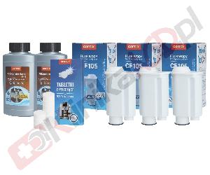 Zestaw ▶ konserwujący | 3x Filtr, 2x odkamieniacz 250ml, tabletki czyszczące 10szt do ekspresu kolbowego