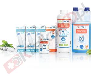 Zestaw ▶ konserwujący | Środek czyszczący przewody mleka 1L, odkamieniacz 1L, tabletki czyszczące 90x2g, 3x filtr wody, wycior, smar do ekspresu do kawy