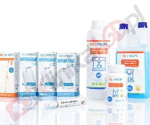 Zestaw ▶ konserwujący | Środek czyszczący przewody mleka 1L, odkamieniacz 1L, tabletki czyszczące 100x1,3g, 3x filtr wody, wycior, smar