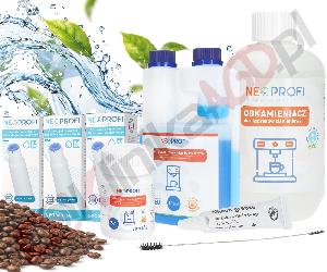 Zestaw ▶ konserwujący | Środek czyszczący przewody mleka 500ml, odkamieniacz 500ml, tabletki czyszczące 30x1,3g, 3x filtr wody, wycior, smar do ekspresu do kawy