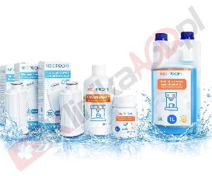 Zestaw ▶ konserwujący | Środek czyszczący przewody mleka 1L, odkamieniacz 500ml, tabletki czyszczące 30x1,3g, 3x filtr wody