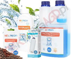 Zestaw ▶ konserwujący | Środek czyszczący przewody mleka 500ml, odkamieniacz 250ml, tabletki czyszczące 10x1,3g, filtr wody do ekspresu do kawy