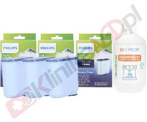 ZESTAW ▶ Środki do konserwacji NEO002224 CA6903 do ekspresu | Odkamieniacz 500ml, 3X filtr wody Saeco