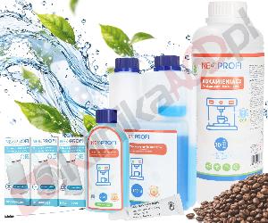 Zestaw ▶ konserwujący | Środek czyszczący przewody mleka 500ml, odkamieniacz 1000ml, środek czyszczący 250ml, 3x filtr wody, wycior, smar