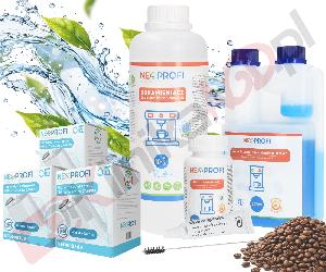 ZESTAW ▶ Środki do konserwacji NEO002528 NEO002654 CA6903 do ekspresu | Środek czyszczący przewody mleka 500ml, odkamieniacz 1000ml, tabletki czyszczące 60x2g, 3x filtr wody, wycior, smar Saeco